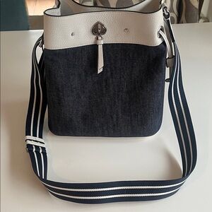 Kate spade Gently Used White and Navy Crossbody Bucket Bag